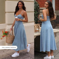 Women's Sleeveless Spaghetti Straps Slimming Faux Denim Dress