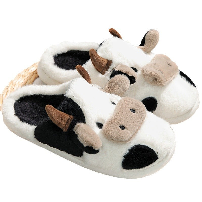 Cow Open Linen Slippers For Girls At Home