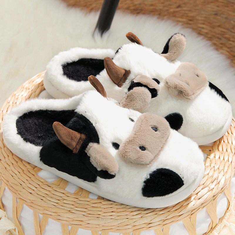 Cow Open Linen Slippers For Girls At Home