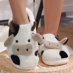 Cow Open Linen Slippers For Girls At Home